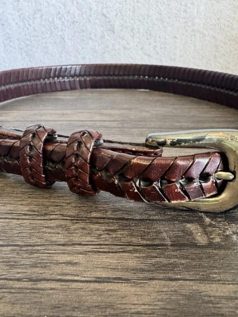 Vintage Western Braided Leather Fishtail Belt Rattlesnake
